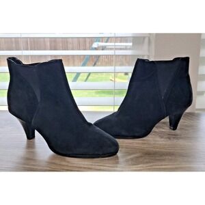 Via Neroli Vnetta Leather Black Suede Ankle Boots Booties Low Heels Shoe sz 10 M